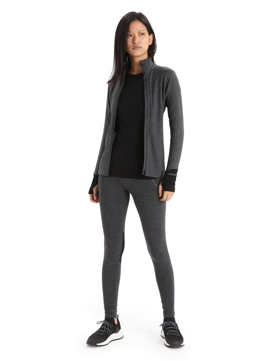 Vestes Icebreaker RealFleece™ Merino Descender Long Sleeve Zip Femme Noir | FR 1648YXFU